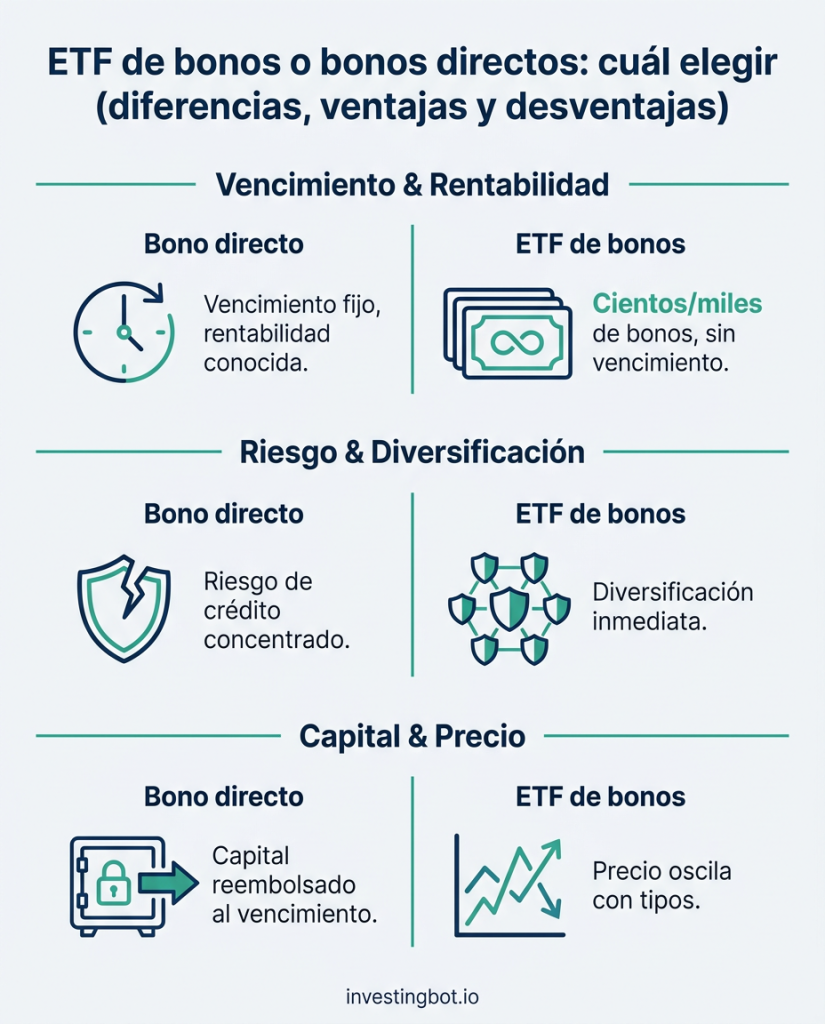 ETF de bonos o bonos directos: cuál elegir (diferencias, ventajas y desventajas)
