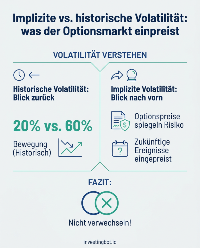 Infografik — Implizite vs. historische Volatilität: was der Optionsmarkt einpreist