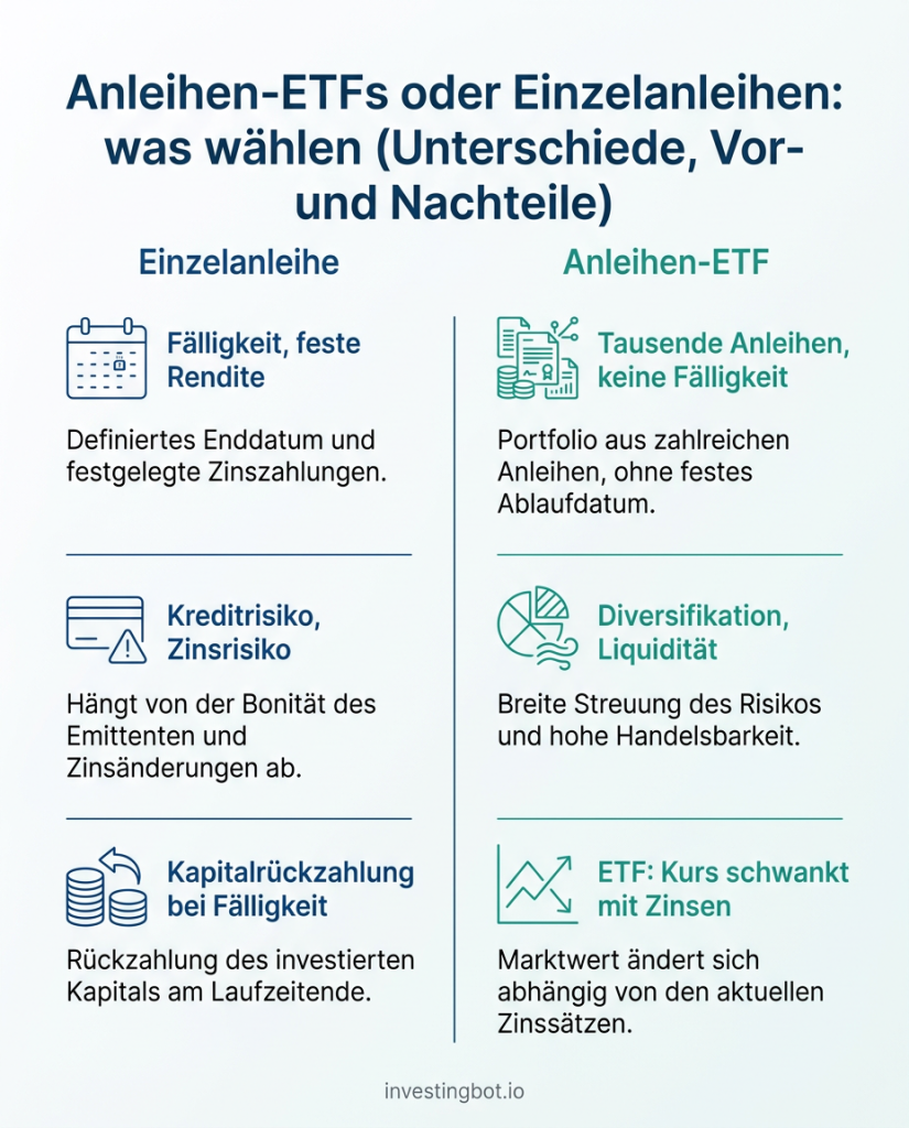 Anleihen-ETFs oder Einzelanleihen: was wählen (Unterschiede, Vor- und Nachteile)