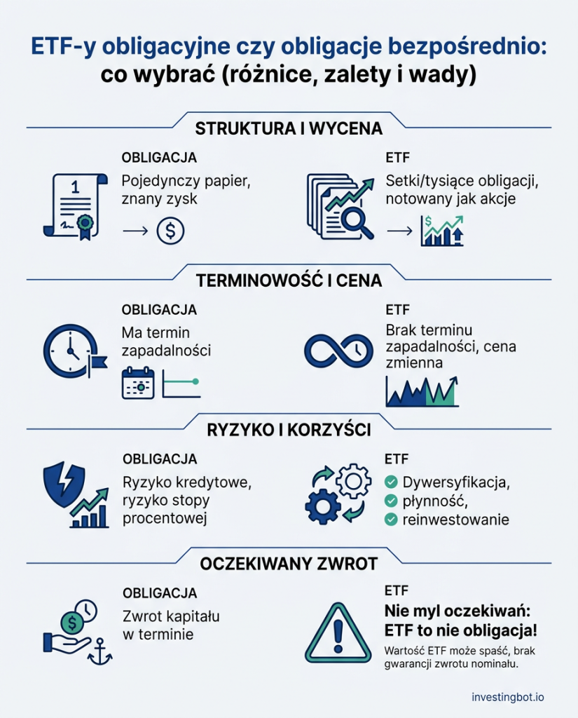 ETF-y obligacyjne czy obligacje bezpośrednio: co wybrać (różnice, zalety i wady)