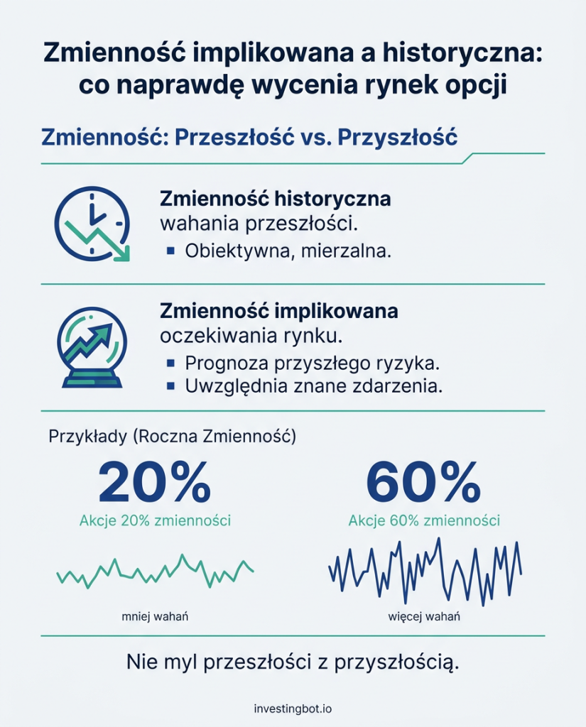 Infografika — Zmienność implikowana a historyczna: co naprawdę wycenia rynek opcji