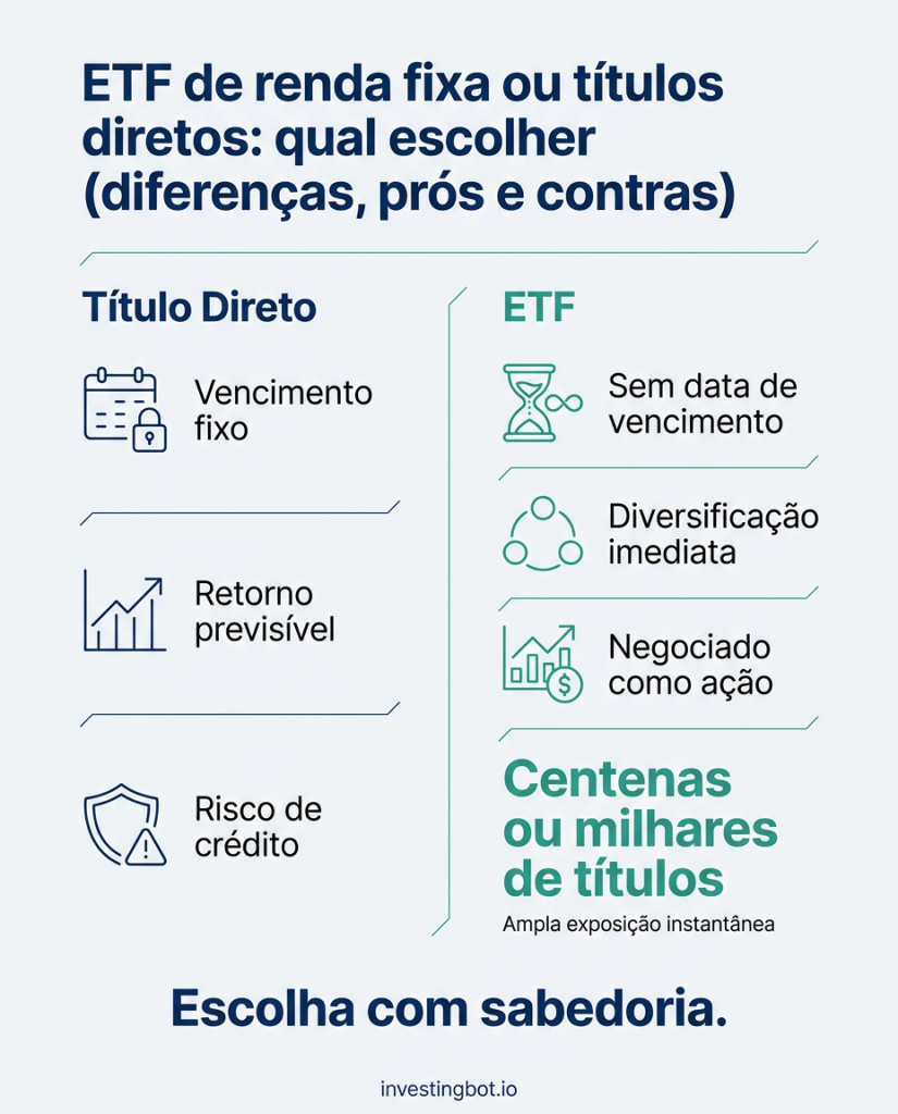 ETF de renda fixa ou títulos diretos: qual escolher (diferenças, prós e contras)