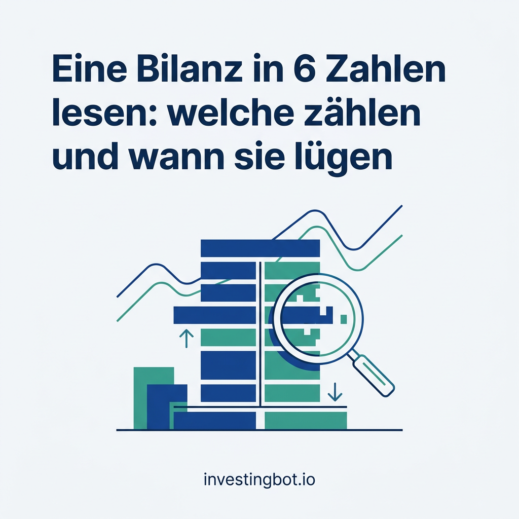 Eine Bilanz in 6 Zahlen lesen: Finanzbericht mit Lupe und Diagrammen