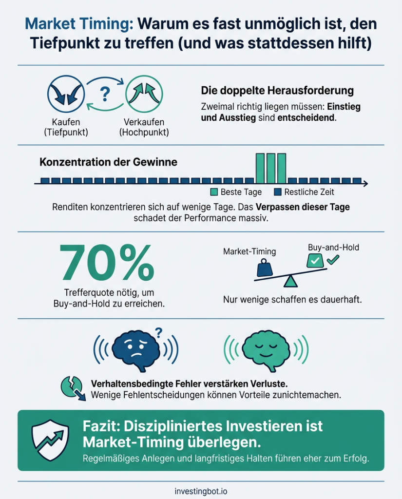 Market Timing: Warum es fast unmöglich ist, den Tiefpunkt zu treffen (und was stattdessen hilft)