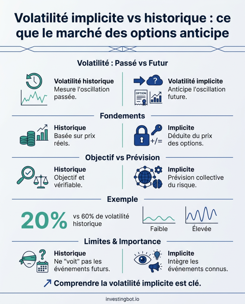 Volatilité implicite vs historique : ce que le marché des options anticipe