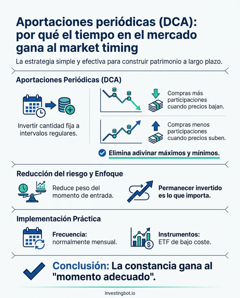 Aportaciones periódicas (DCA): por qué el tiempo en el mercado gana al market timing