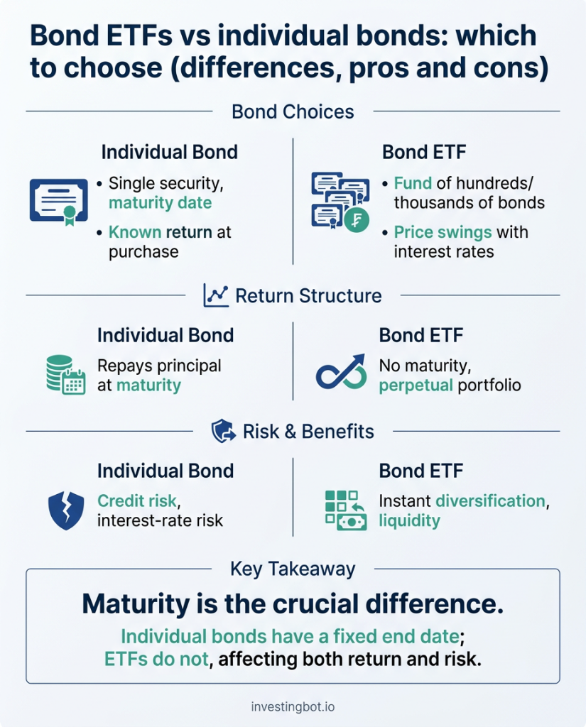 Bond ETFs vs individual bonds: which to choose (differences, pros and cons)